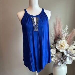 Blue Sleeveless Top With Rhinestones
